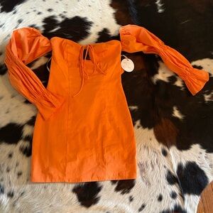 Elegant Orange Mini Dress with Puff Sleeves